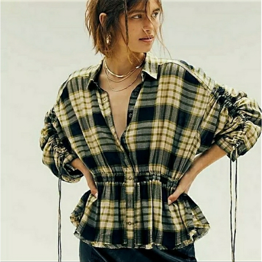 NWT We The Free Pacific Dawn Plaid Peplum Top XS - Picture 3 of 11